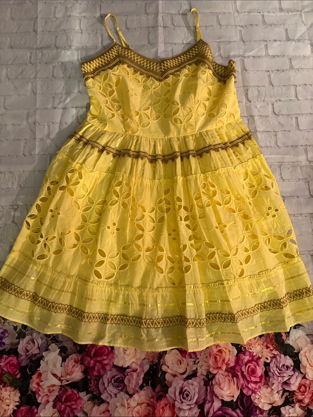 Yellow Eyelet Mini Dress - Lightweight Summer Style